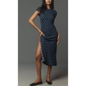Reformation Navy Blue Polka Dot Midi Dress